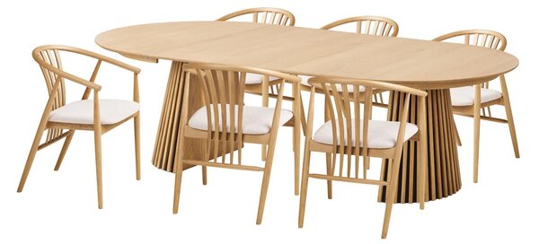 Set 7 piese Masa dining si scaune Osaka, Nuc natural, 120x120x78 cm