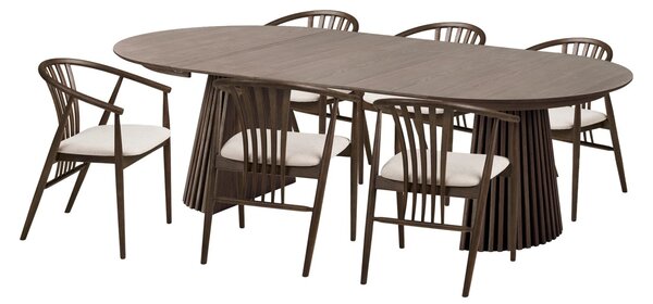 Set 7 piese Masa dining si scaune Osaka, Natural, 120x120x78 cm