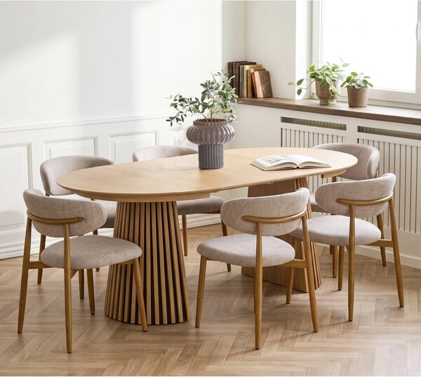 Set 7 piese Masa dining si scaune Osaka, Stejar, 120x120x77 cm