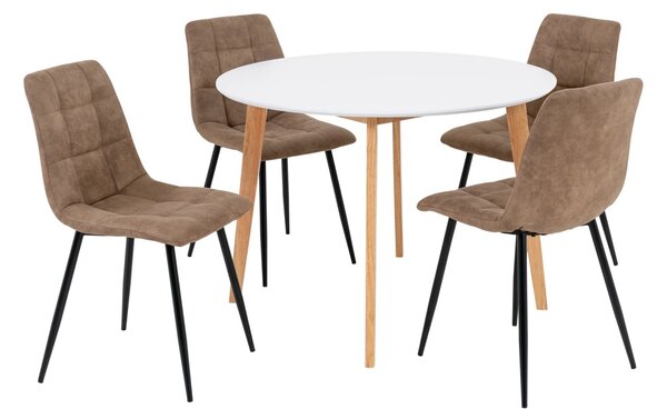 Set 5 piese Masa dining si scaune Vojens and Middelfart, Maro, 105x105x86 cm