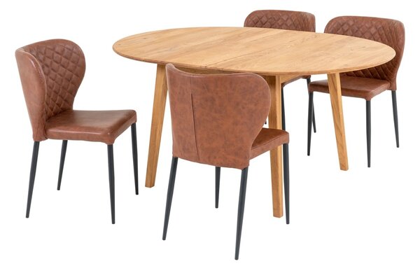 Set 5 piese Masa dining si scaune Metz, Natural, 158x118x83 cm