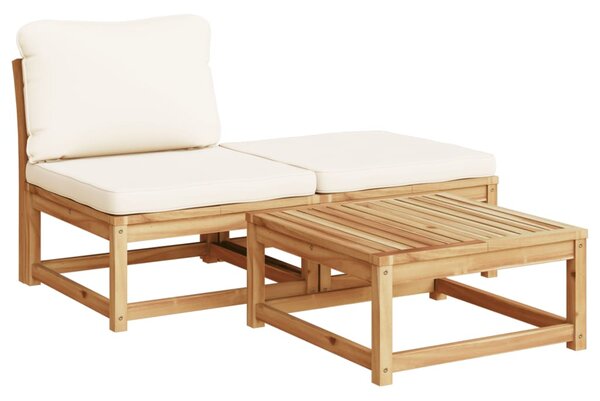 Set mobilier de grădină cu perne, 3 piese, lemn masiv acacia