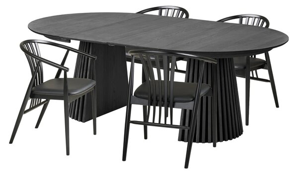 Set 5 piese Masa dining si scaune Osaka, Negru, 120x120x78 cm