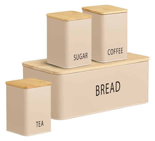 Set 4 piese Cutii pentru paine Tula, Bej, 9.5x9.5x13cm
