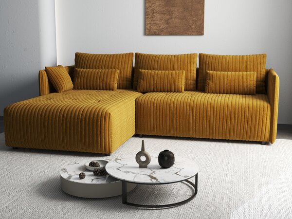 Colțar extensibil dumonde cu ladă de depozitare Malta Ambience Mustard 235x185 cm