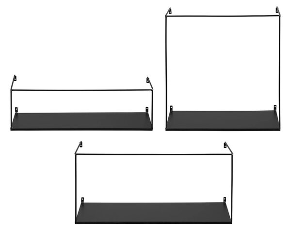 Set 3 piese Rafturi de perete Ulmo, Negru, 55x20x25 cm