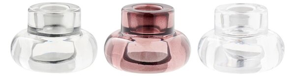 Set 3 piese Suporturi pentru lumanari, Transparent, 7x7x5 cm