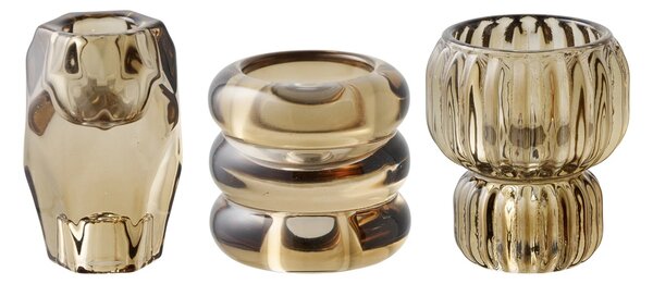 Set 3 piese Suporturi pentru lumanari, Maro fumuriu, 7x7x8 cm
