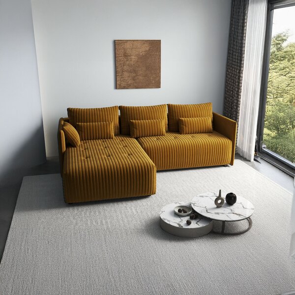Colțar extensibil dumonde cu ladă de depozitare Malta Ambience Mustard 235x185 cm