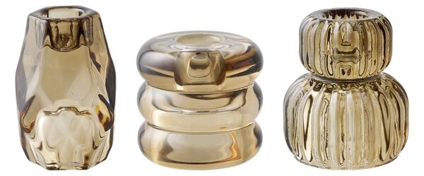 Set 3 piese Suporturi pentru lumanari, Maro fumuriu, 7x7x8 cm
