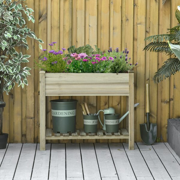 Outsunny Jardinieră Inălțată din Lemn cu Raft Inferior, Ideală pentru Grădină și Balcon, Suport pentru Plante, 91x51x76 cm | Aosom Romania