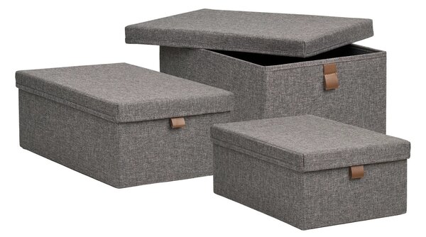 Set 3 piese Cutii de depozitare textile Noto, Gri inchis, 38x26x16 cm