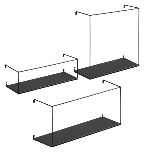 Set 3 piese Rafturi de perete Ulmo, Negru, 55x20x25 cm