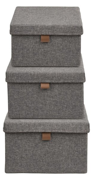 Set 3 piese Cutii de depozitare textile Noto, Gri inchis, 38x26x16 cm