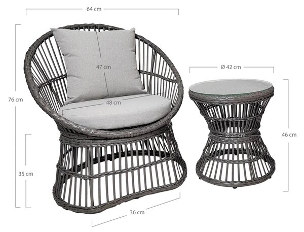 Set 3 piese Mobilier terasa Natal, Gri, 64x48x76 cm