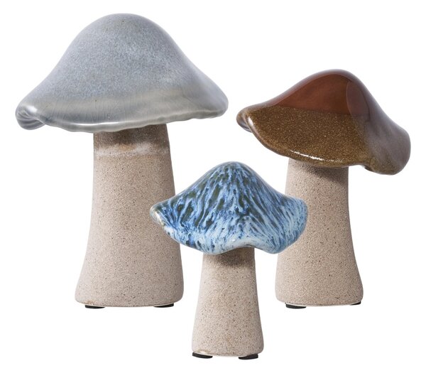 Set 3 piese Decoratiuni tip ciuperci, Verde, 10.5x10.5x14 cm