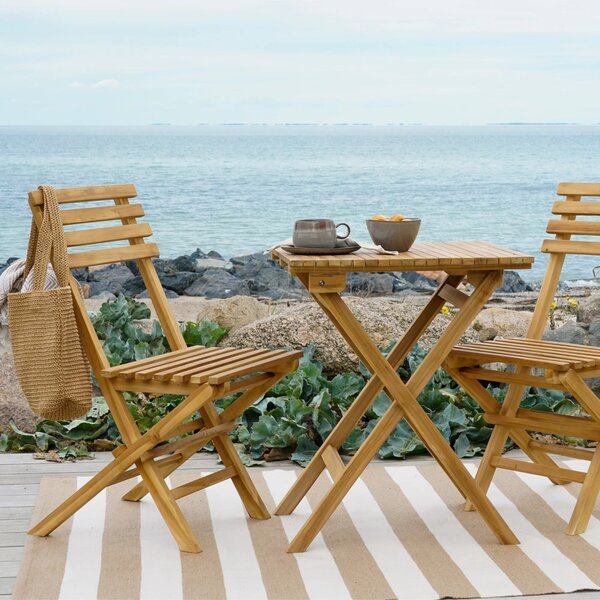 Set 3 piese Masa cafenea si scaune Cuenca, Natural, 60x46x75 cm