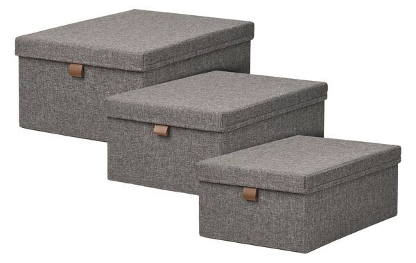 Set 3 piese Cutii de depozitare textile Noto, Gri inchis, 38x26x16 cm