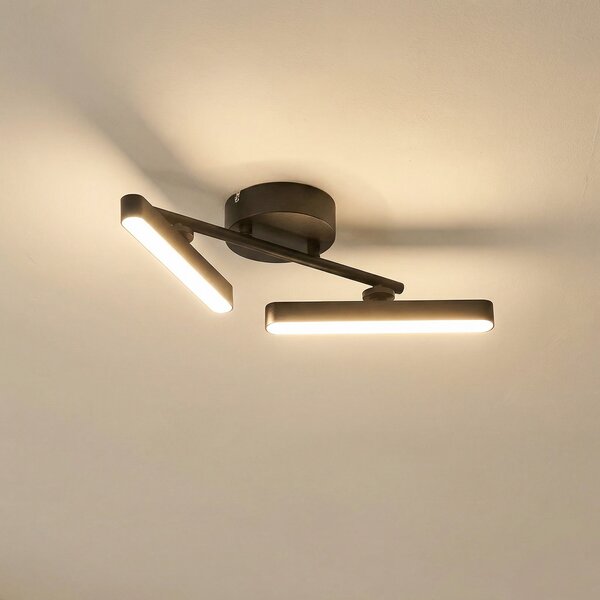 Lindby plafonieră LED Eldrin, 2 becuri, negru, bandă de lumină, reglabil, Negru, Camera de zi / sufragerie, Aluminiu, Modern