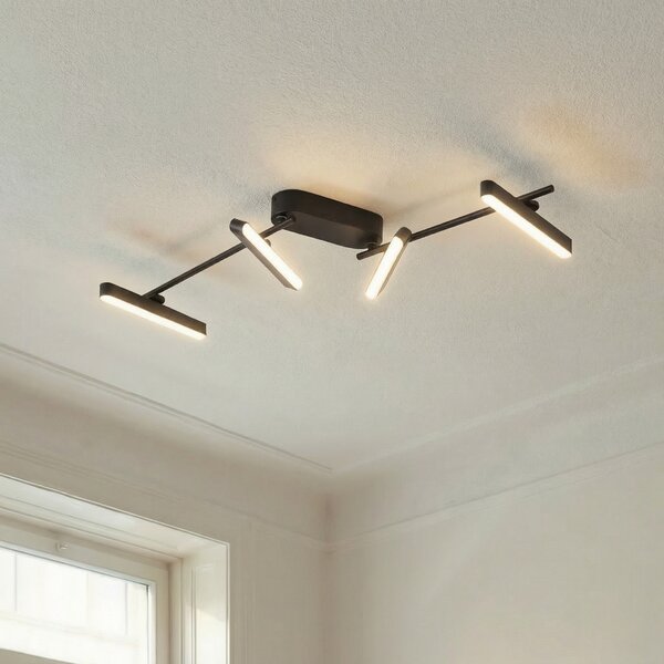 Lindby plafonieră LED Eldrin, 4 becuri, negru, bandă de lumină, reglabil, Negru, Camera de zi / sufragerie, Aluminiu, Modern