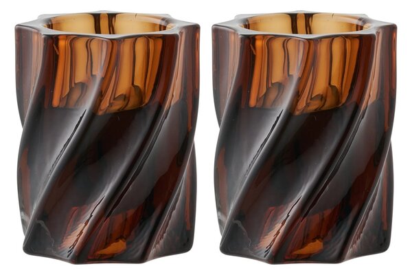 Set 2 piese Suporturi pentru lumanari, Maro, 6x6x7.5 cm