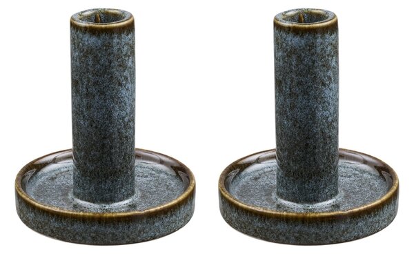 Set 2 piese Suporturi pentru lumanari, Albastru, 9.5x9.5x11 cm
