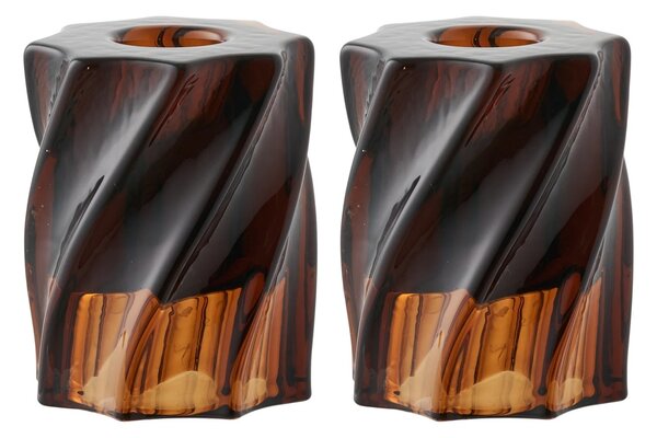 Set 2 piese Suporturi pentru lumanari, Maro, 6x6x7.5 cm