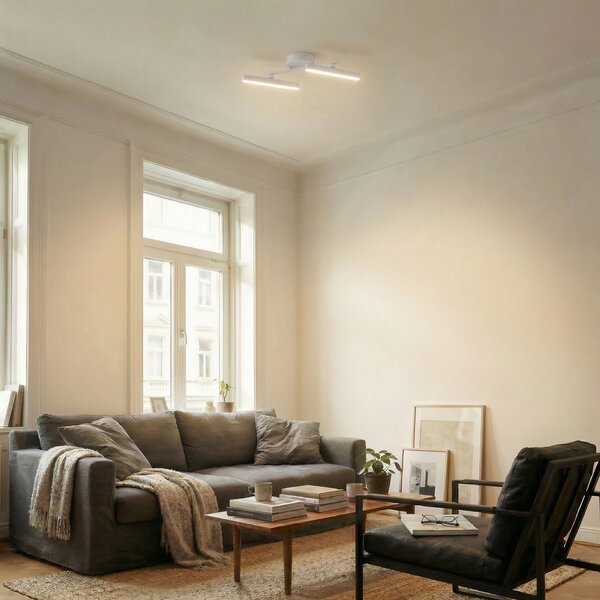 Lindby LED spot Eldrin, alb, 2 becuri, bandă de lumină, reglabil, Alb, Camera de zi / sufragerie, Metal, Modern