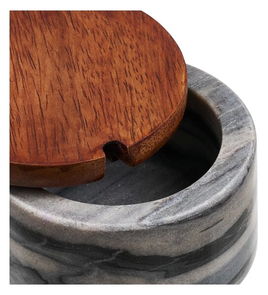 Set 2 piese Recipiente depozitare cu lingurita Pauri, Gri, 7.5x7.5x5 cm