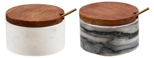 Set 2 piese Recipiente depozitare cu lingurita Pauri, Gri, 7.5x7.5x5 cm
