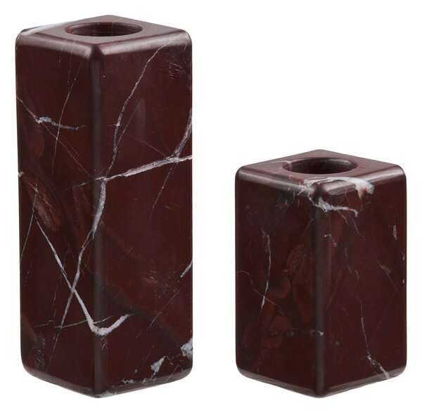 Set 2 piese Suporturi lumanari, Rosu inchis, 4x4x6.5 cm
