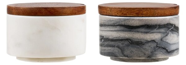 Set 2 piese Recipiente depozitare cu lingurita Pauri, Gri, 7.5x7.5x5 cm