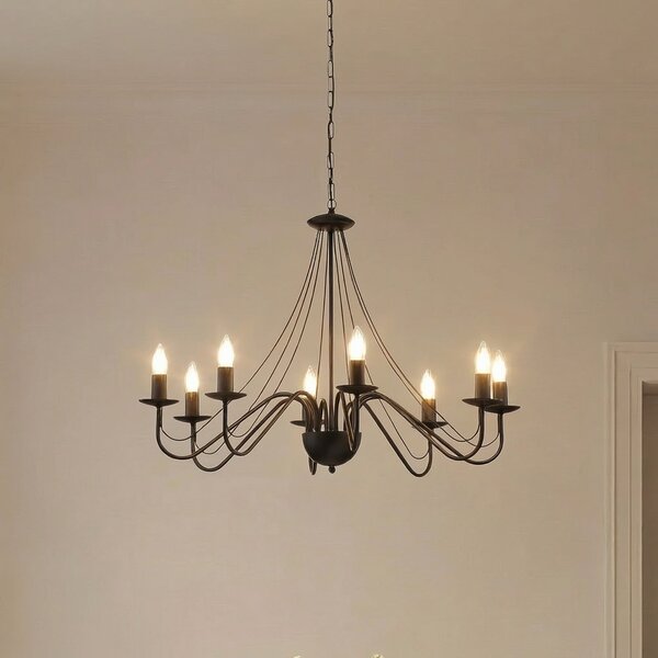 HELAM Candelabru Malbo, negru, metal, 8 becuri, E14, reglabil, Negru, Camera de zi / sufragerie, Metal, Modern