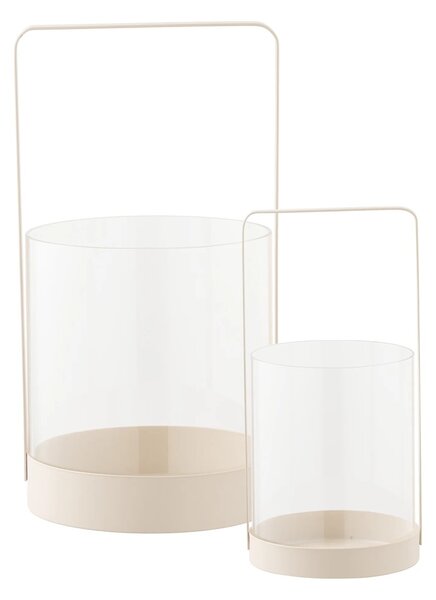 Set 2 piese Suporturi pentru lumanari Hurricane, Bej, 18x18x35 cm