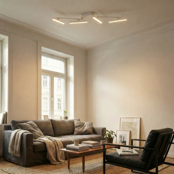 Lindby LED spot Eldrin, alb, 4 becuri, puncte de lumină, reglabil, Alb, Camera de zi / sufragerie, Metal, Modern