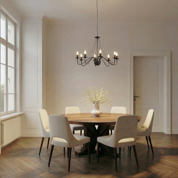HELAM Candelabru Malbo, negru, metal, 8 becuri, E14, reglabil, Negru, Camera de zi / sufragerie, Metal, Modern