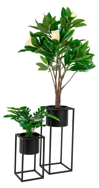 Set 2 piese Ghiveciuri de flori Marla, Negru, 19.5x19.5x50.5 cm