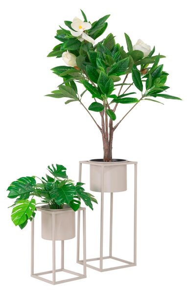 Set 2 piese Ghiveciuri de flori Marla, Bej, 19.5x19.5x50.5 cm
