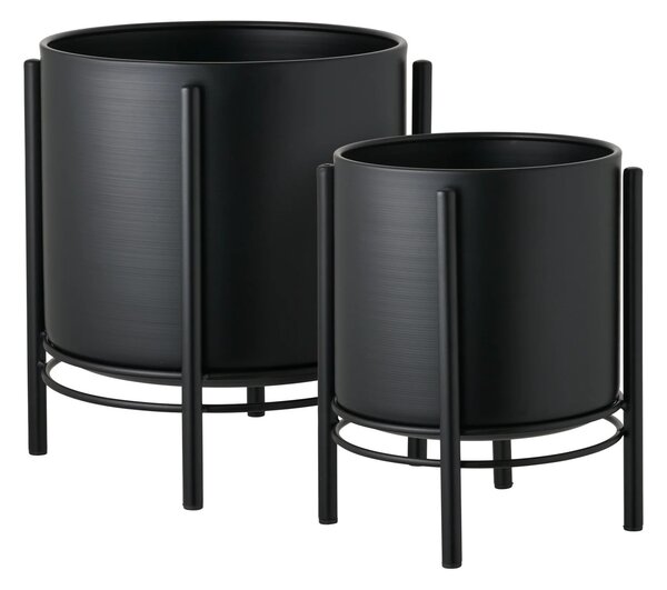 Set 2 piese Ghiveciuri de flori, Negru, 25x25x29 cm