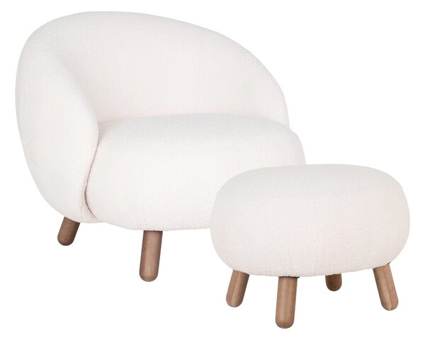 Set 2 piese Fotoliu lounge si taburet Savona, Alb, 80x50x76 cm