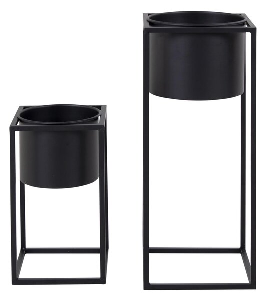 Set 2 piese Ghiveciuri de flori Marla, Negru, 19.5x19.5x50.5 cm