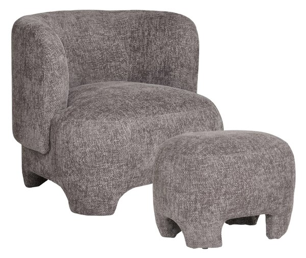 Set 2 piese Fotoliu lounge si taburet Nazare, Gri, 79x77x72 cm