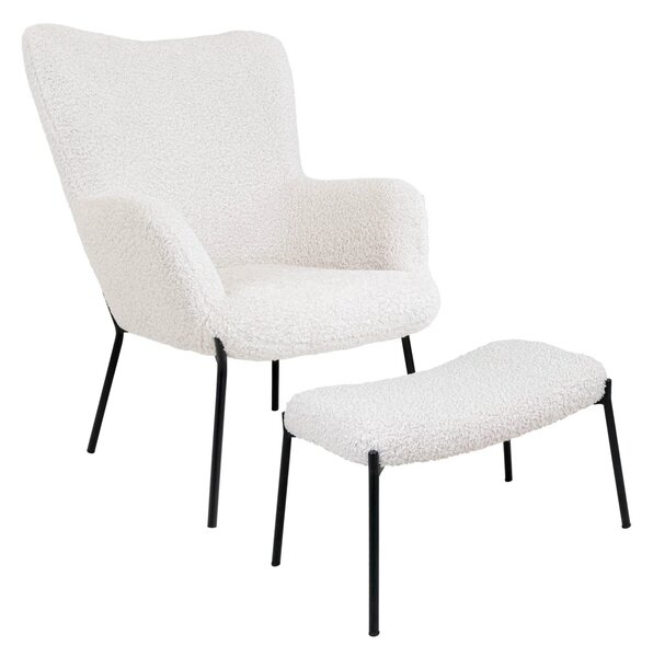Set 2 piese Fotoliu lounge si taburet Glasgow, Alb, 79x42.5x70 cm
