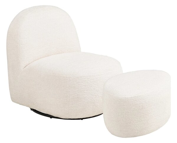 Set 2 piese Fotoliu lounge si taburet Milo, Alb murdar, 74x40x67 cm
