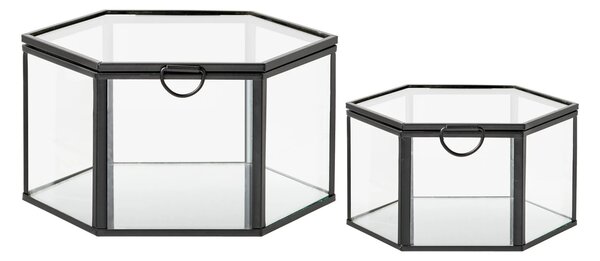 Set 2 piese Cutii decorative, Negru, 14.5x16x8.5 cm