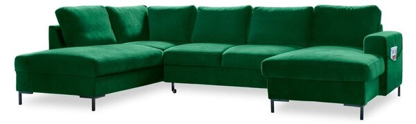 Canapea extensibilă din catifea în formă de „U” cu șezlong pe partea stângă Miuform Lofty Lilly, verde