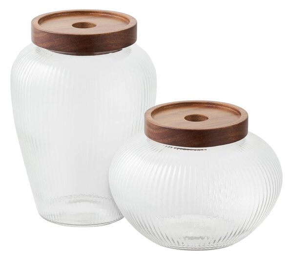 Set 2 piese Borcan de depozitare Maya, Sticla, 14.5x14.5x11 cm