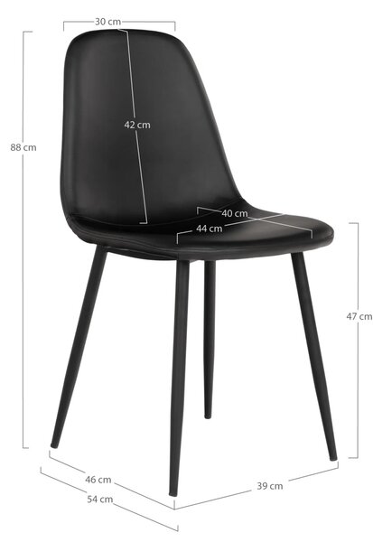 Scaun dining Stockholm, Negru, 54x44x88 cm