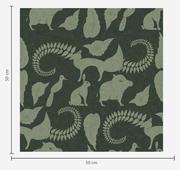 Tapet Model forestier cu animale pe fundal verde, Tapet natura, a01121v1 : Uwalls.ro