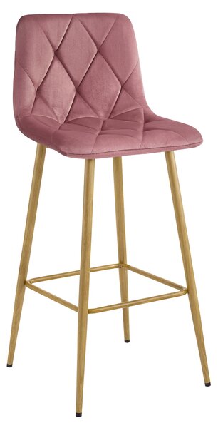 Scaun de bar NADO VELVET roz inchis, cu picioare in decor de stejar